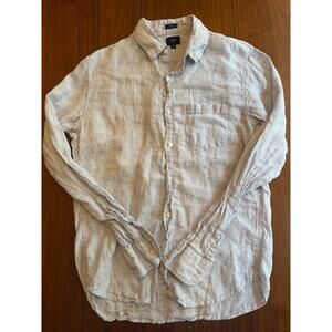 J.Crew Slim Fit Blue Striped Linen Button Down Shirt - Men's Size Medium